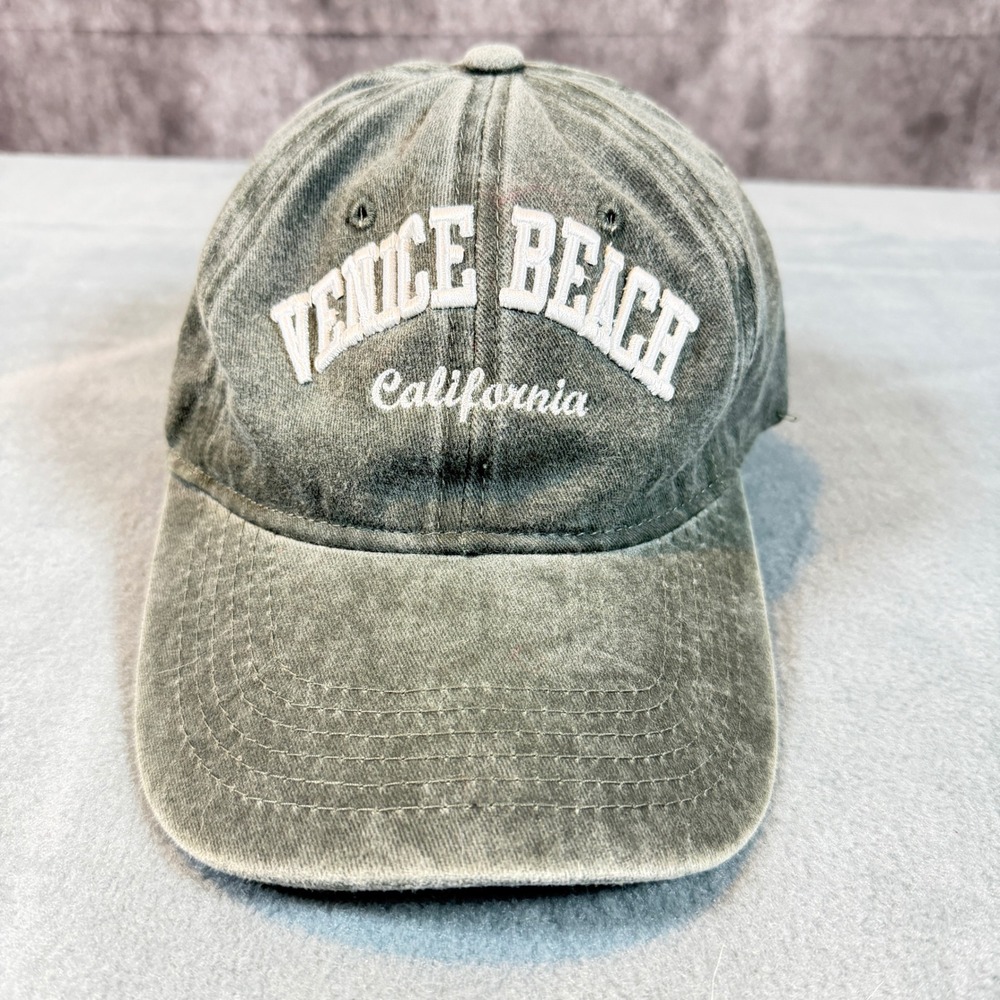 Venice Beach California Embroidered Washed Cotton Baseball Cap Hat Olive Gray
